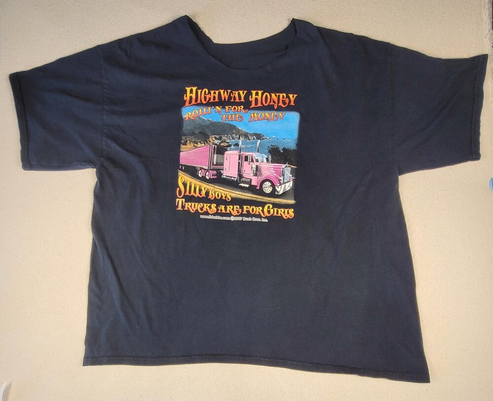 Vintage 2007 Highway Honey T-Shirt Mens 4XL Black Trucker Silly Boys Distressed